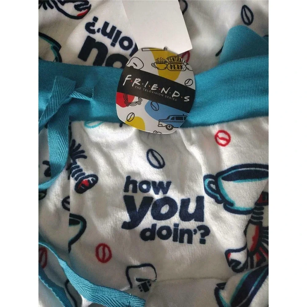 FRIENDS Central Perk Cozy Soft Fleece Pajama Lounge Pants Turquoise Blue XXL. M - Picture 4 of 5